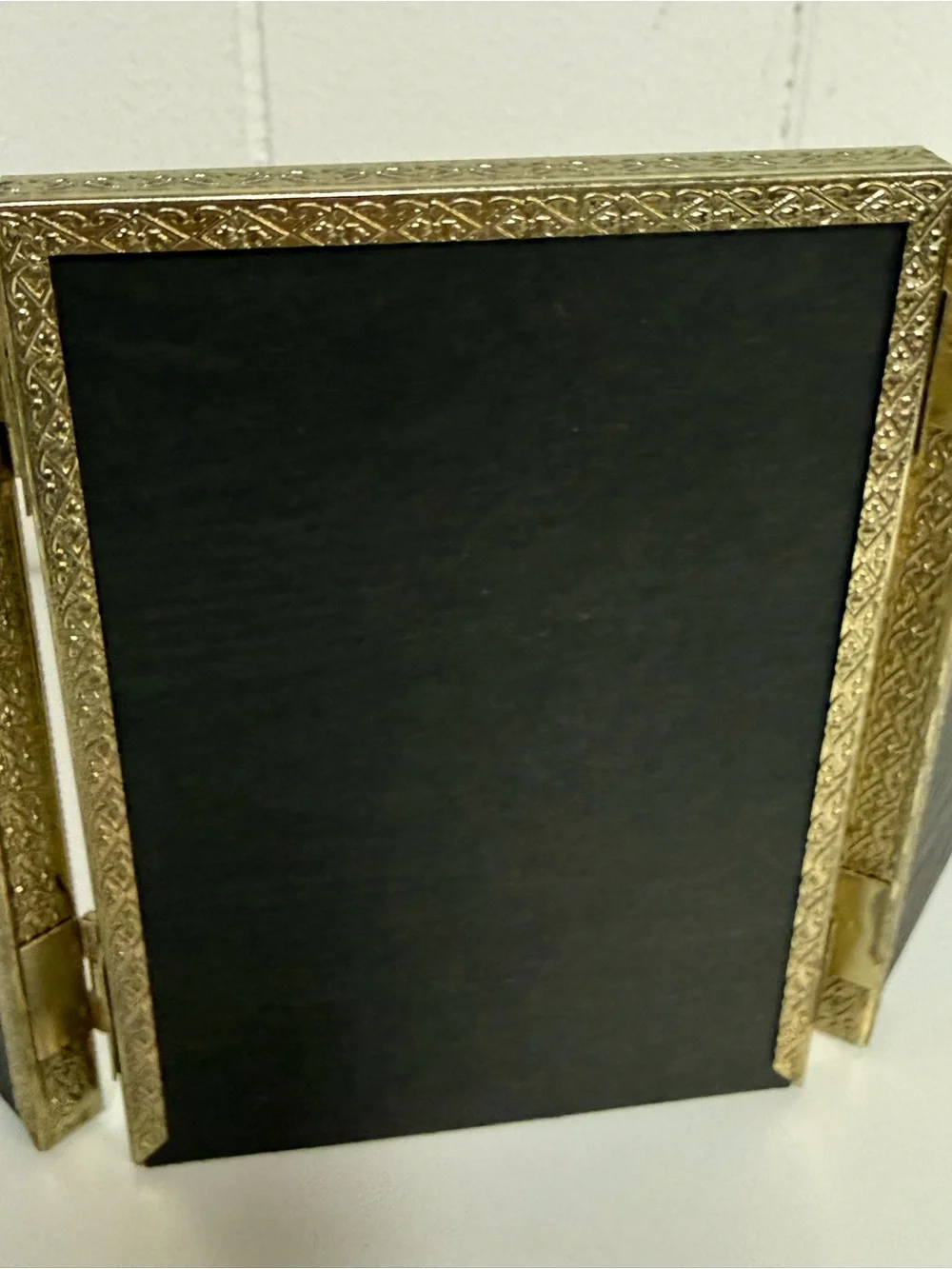 Vintage Goldtone Triple Hinged Picture Frame | Holds Three 3.5x5 Photos NOS NWT